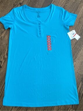 Roudelain Short Sleeve Henley Sleep Shirt Maui Blue Size XS